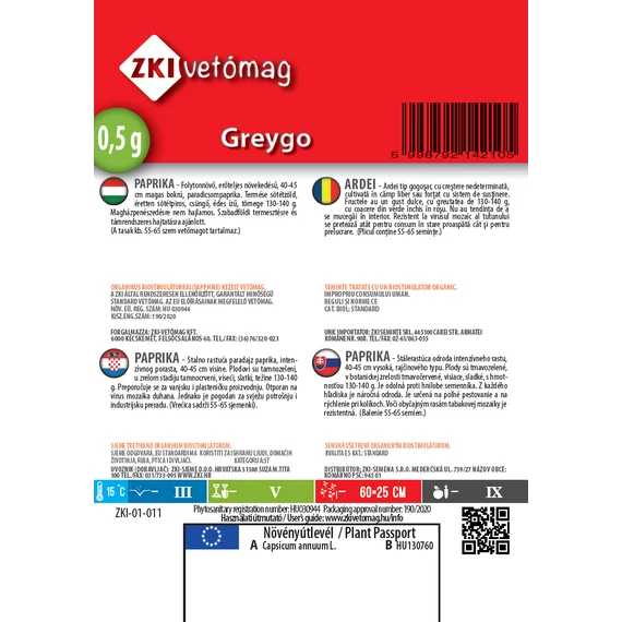 ZKI Paprika Greygo 0,5 g hátlap
