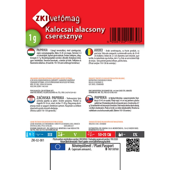 ZKI Paprika Kalocsai alacsony cseresznye 1 g hátlap