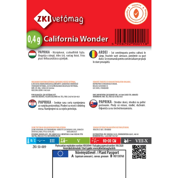 ZKI Paprika California Wonder 0,4 g hátlap