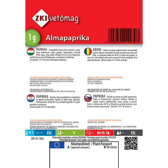 ZKI Paprika Almapaprika 1 g hátlap